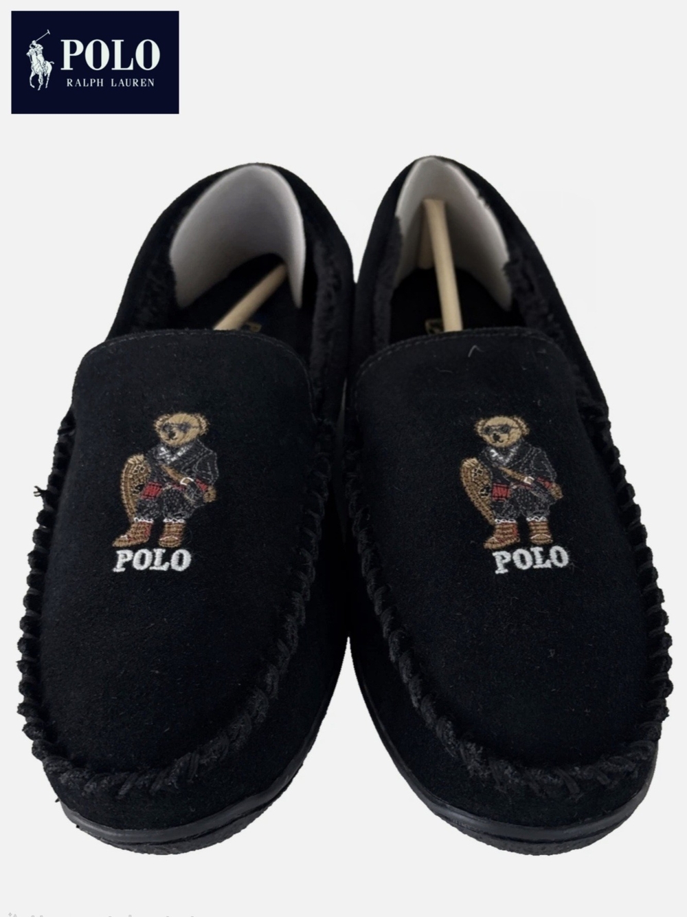 NWT Polo by Ralph Lauren Men's 9 Brenan Bear Embroidered Black Suede Loafers